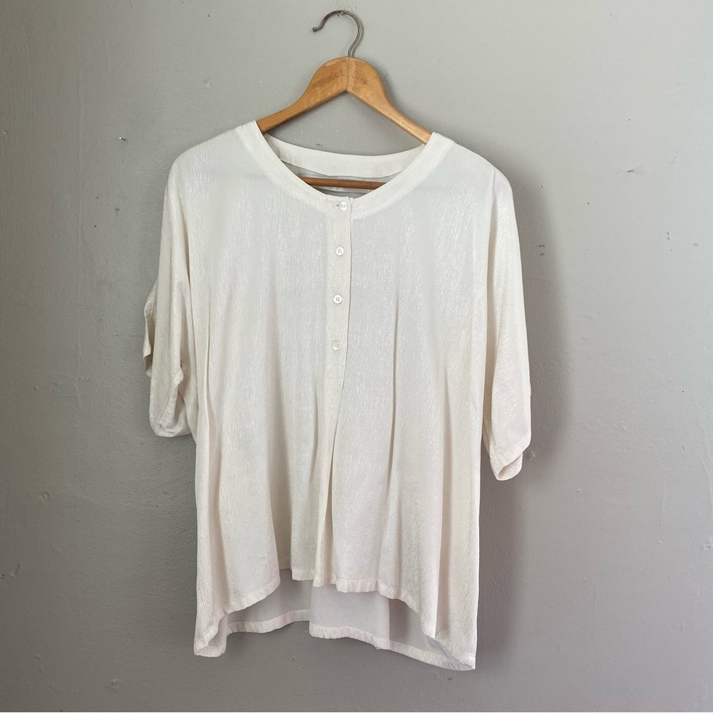 Raquel Allegra White Textured Oversized Women’s Blouse Size Medium
